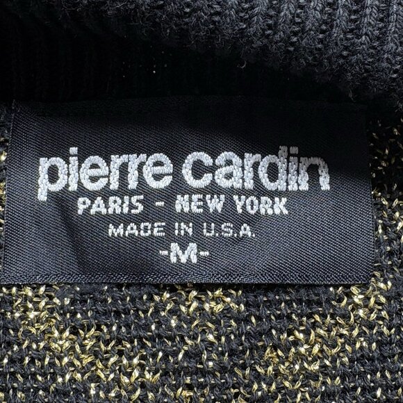 Vtg PIERRE CARDIN Women Pullover Henley Sweater Crew Neck Sz M Black Gold 93-28 - Picture 5 of 9